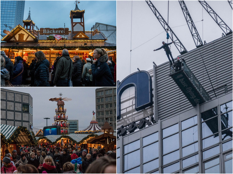 Drugi jarmark przy Alexanderplatz. Były również atrakcje dla odważnych: skok na bungee z kilkudziesięciu pięter w dół. 